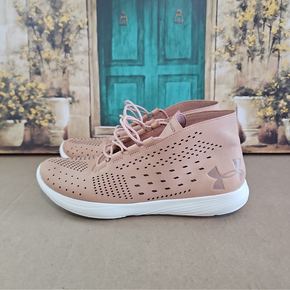 Women Under Armour Street Precision Mid Lifestyle Shoes Tinted Leather Neutral 9
